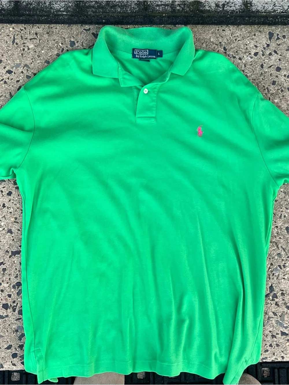 Polo by Ralph Lauren Green Polo with Pink Pony Embroidery